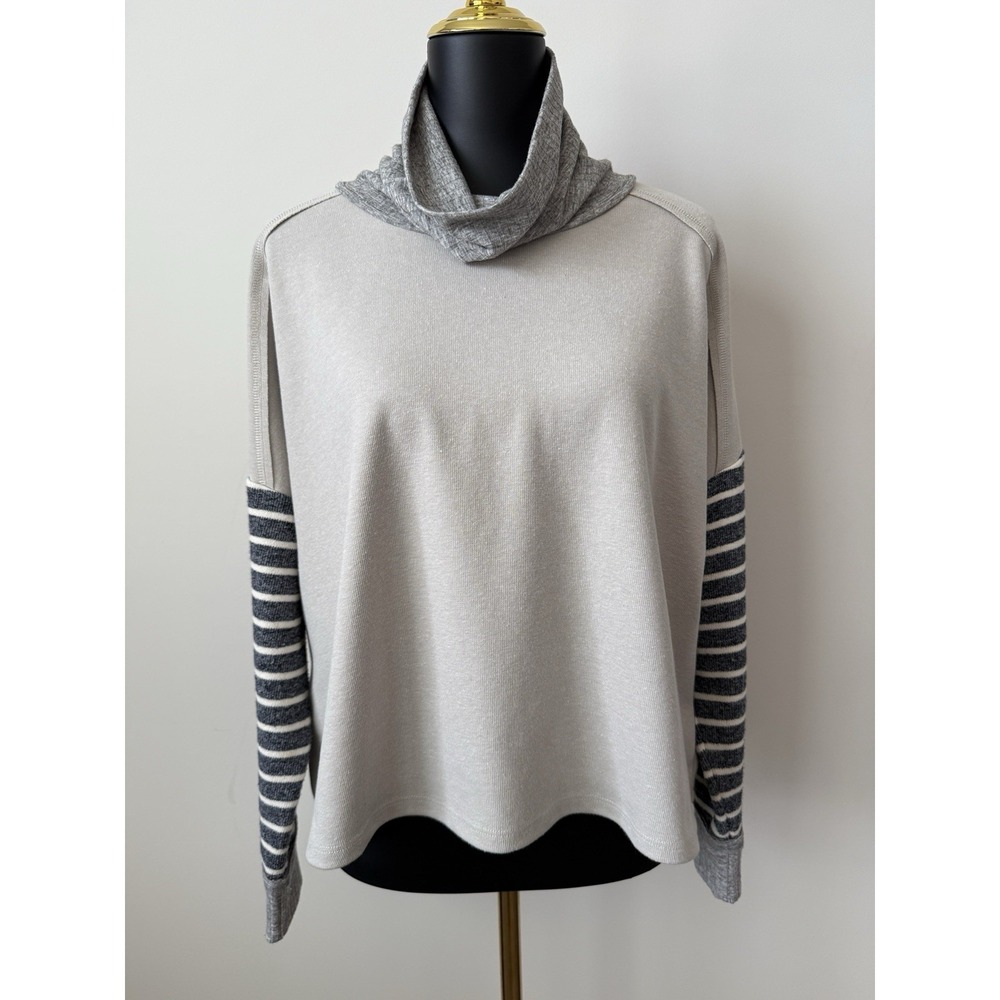THML Anthropologie Women's L Striped Sleeve Cowl Neck Pullover Sweater NWOT